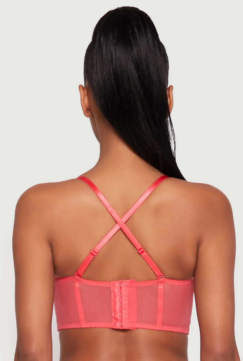 Womens Caged Convertible Longline Lace Balconette Bra, Red, Size 36D