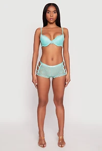 Womens Scallop Trim Floral Lace Caged Back Plunge Bra, Green, Size 36D