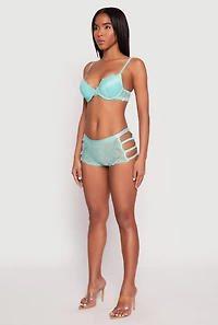 Womens Scallop Trim Floral Lace Caged Back Plunge Bra, Green, Size 36D