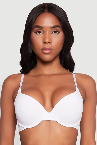Womens Padded Push Up Plunge Bra with Adjustable Straps, White, Size 36D