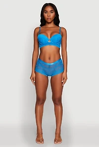 Womens Trendy Scalloped Trim Patterned Lace Panty, Blue, Size L