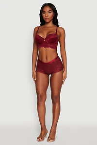 Womens Floral Lace Boyshort Panty, Burgundy, Size S
