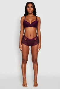 Womens Double Keyhole Lace Boyshort Panties, Purple, Size M