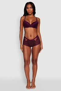 Womens Double Keyhole Lace Boyshort Panties, Purple, Size M