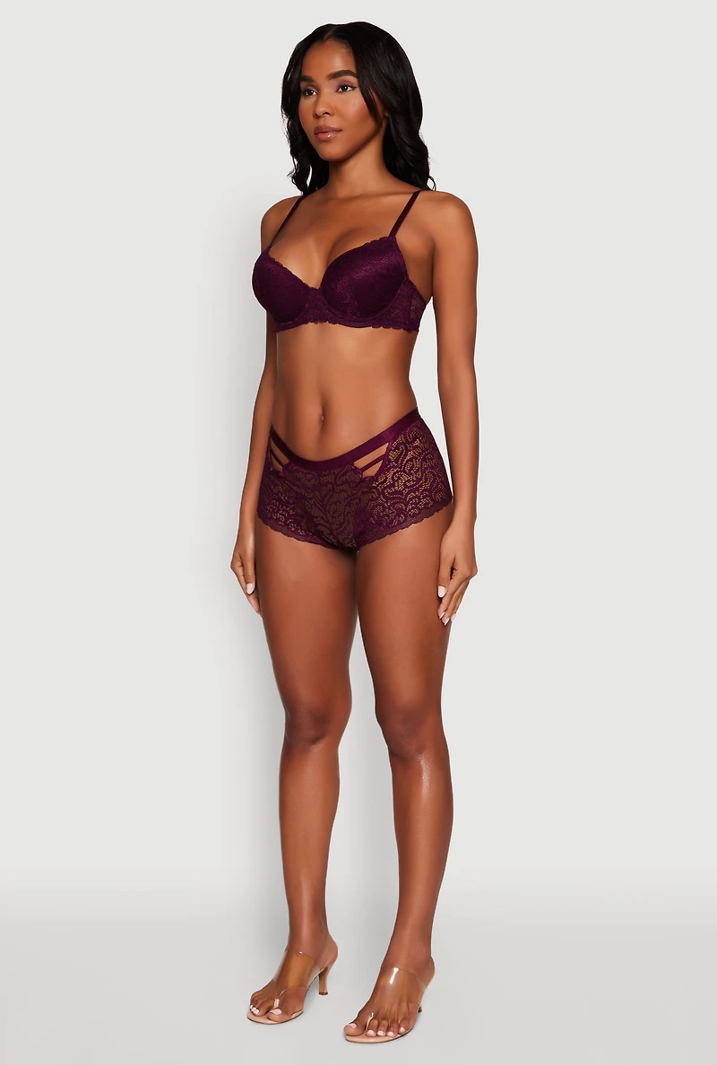Womens Double Keyhole Lace Boyshort Panties, Purple, Size XL