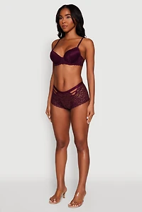 Womens Double Keyhole Lace Boyshort Panties, Purple, Size XL