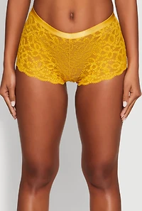 Womens Geometric Lace Boyshort Panties, Yellow, Size L