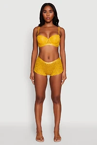 Womens Geometric Lace Boyshort Panties, Yellow, Size L