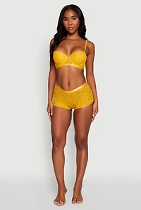 Womens Geometric Lace Boyshort Panties, Yellow, Size L