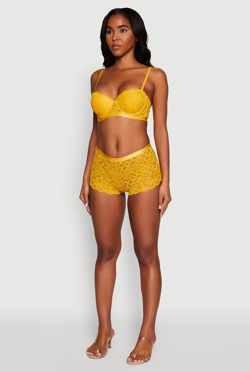Womens Geometric Lace Boyshort Panties, Yellow, Size L