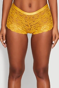 Womens Elegant Floral Lace Caged V Back Panty, Yellow, Size XL