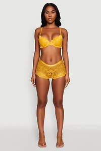 Womens Elegant Floral Lace Caged V Back Panty, Yellow,