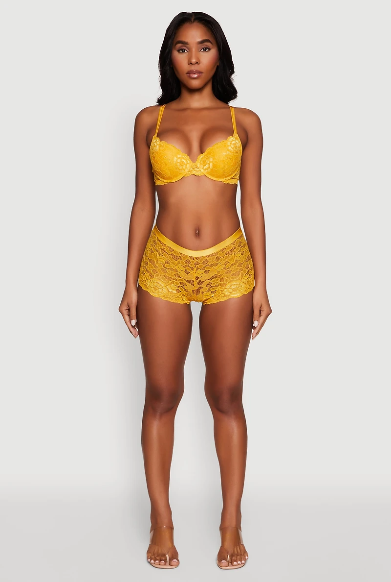 Womens Elegant Floral Lace Caged V Back Panty, Yellow, Size XL