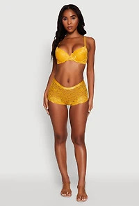 Womens Elegant Floral Lace Caged V Back Panty, Yellow, Size M