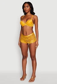 Womens Elegant Floral Lace Caged V Back Panty, Yellow,