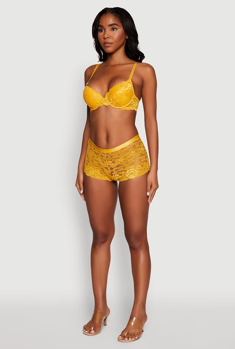 Womens Elegant Floral Lace Caged V Back Panty, Yellow, Size XL