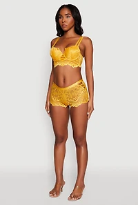Womens Geometric Lace Caged Detail Boyshort Panties, Yellow,