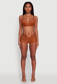 Womens Rose Floral Lace Scalloped Boyshort Panty, Brown, Size M