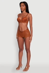 Womens Rose Floral Lace Scalloped Boyshort Panty, Brown, Size M