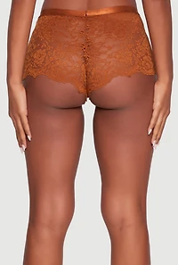 Womens Rose Floral Lace Scalloped Boyshort Panty, Brown, Size M