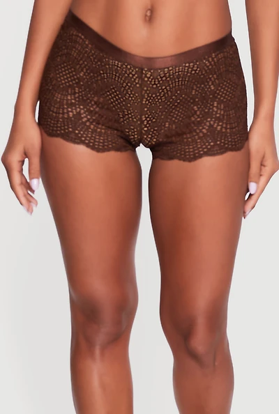 Double V Caged Back Patterned Lace Boyshort Panty