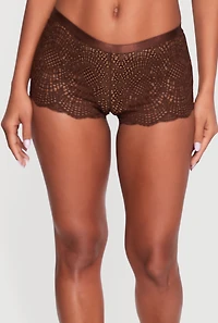 Double V Caged Back Patterned Lace Boyshort Panty