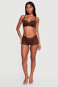 Double V Caged Back Patterned Lace Boyshort Panty