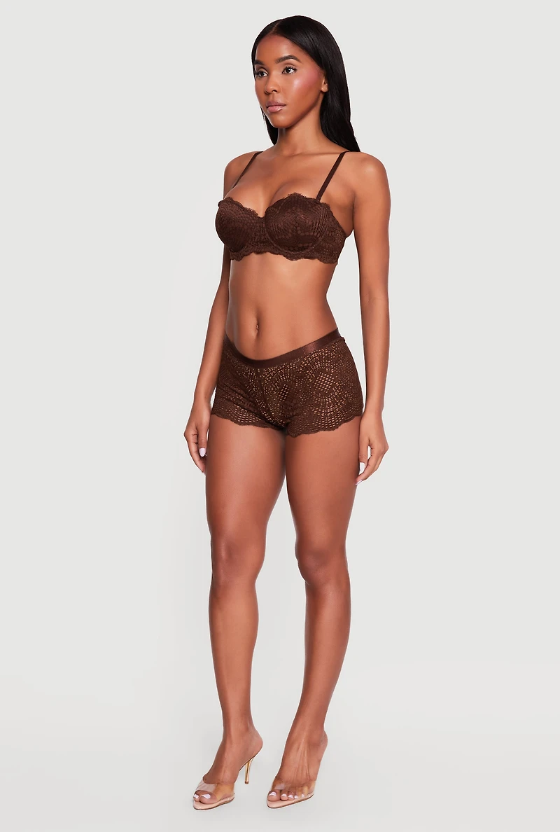 Double V Caged Back Patterned Lace Boyshort Panty