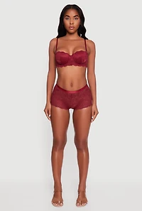 Womens Floral Lace Scalloped Trim Boyshort Panty, Burgundy, Size M