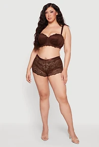 Plus Double Caged V Back Lace Boyshort Panty