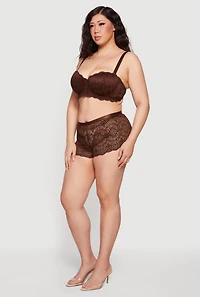 Plus Double Caged V Back Lace Boyshort Panty