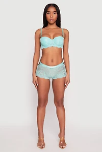 Womens Floral Lace Side Caged Boyshort Panty, Green, Size S