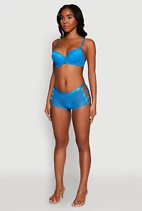 Womens Trendy Floral Lace Caged Side Boyshort Panties, Blue, Size XL