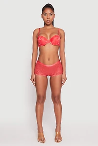 Womens Scallop Trim Caged V Back Lace Boyshort Panty, Red, Size L