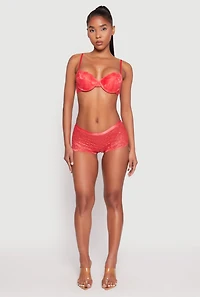 Womens Scallop Trim Caged V Back Lace Boyshort Panty, Red, Size L