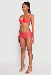 Womens Scallop Trim Caged V Back Lace Boyshort Panty, Red, Size L