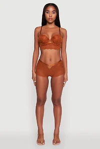 Womens Lace V Caged Front Boyshort Panty, Brown, Size S