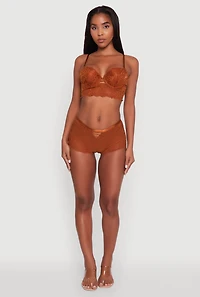 Womens Lace V Caged Front Boyshort Panty, Brown, Size L