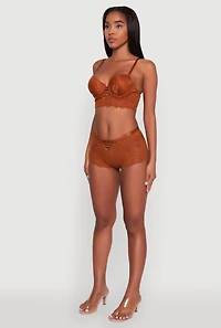 Womens Lace V Caged Front Boyshort Panty, Brown, Size L