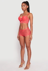 Womens Floral Lace Caged Front Boyshort Panty, Pink, Size M