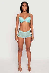Womens Side Caged Patterned Lace Boyshort Panty, Green, Size S