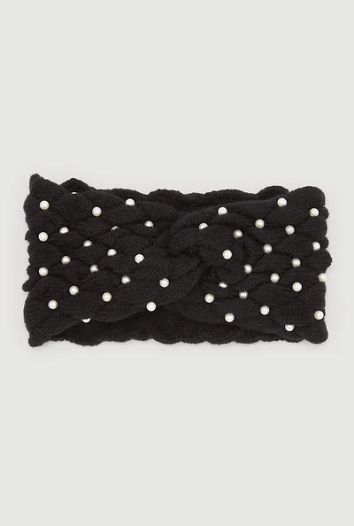 Faux Pearl Twist Front Head Wrap