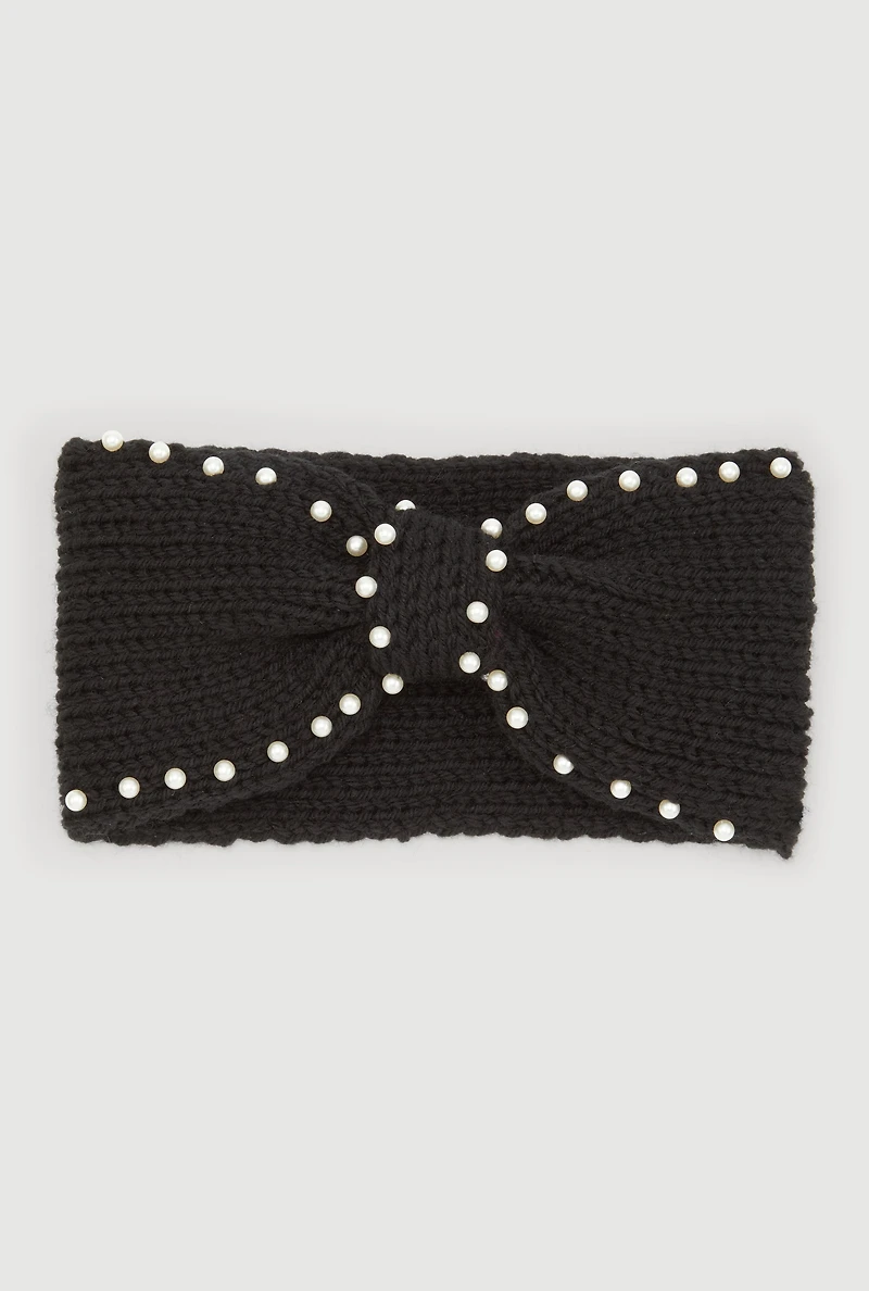 Faux Pearl Trim Knot Front Head Wrap