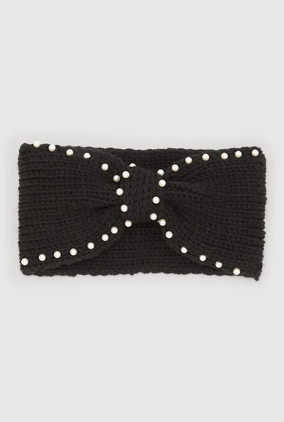 Faux Pearl Trim Knot Front Head Wrap