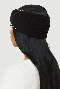 Faux Pearl Trim Knot Front Head Wrap