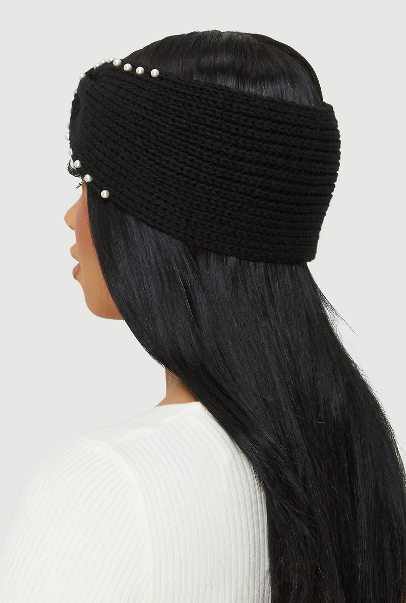 Faux Pearl Trim Knot Front Head Wrap