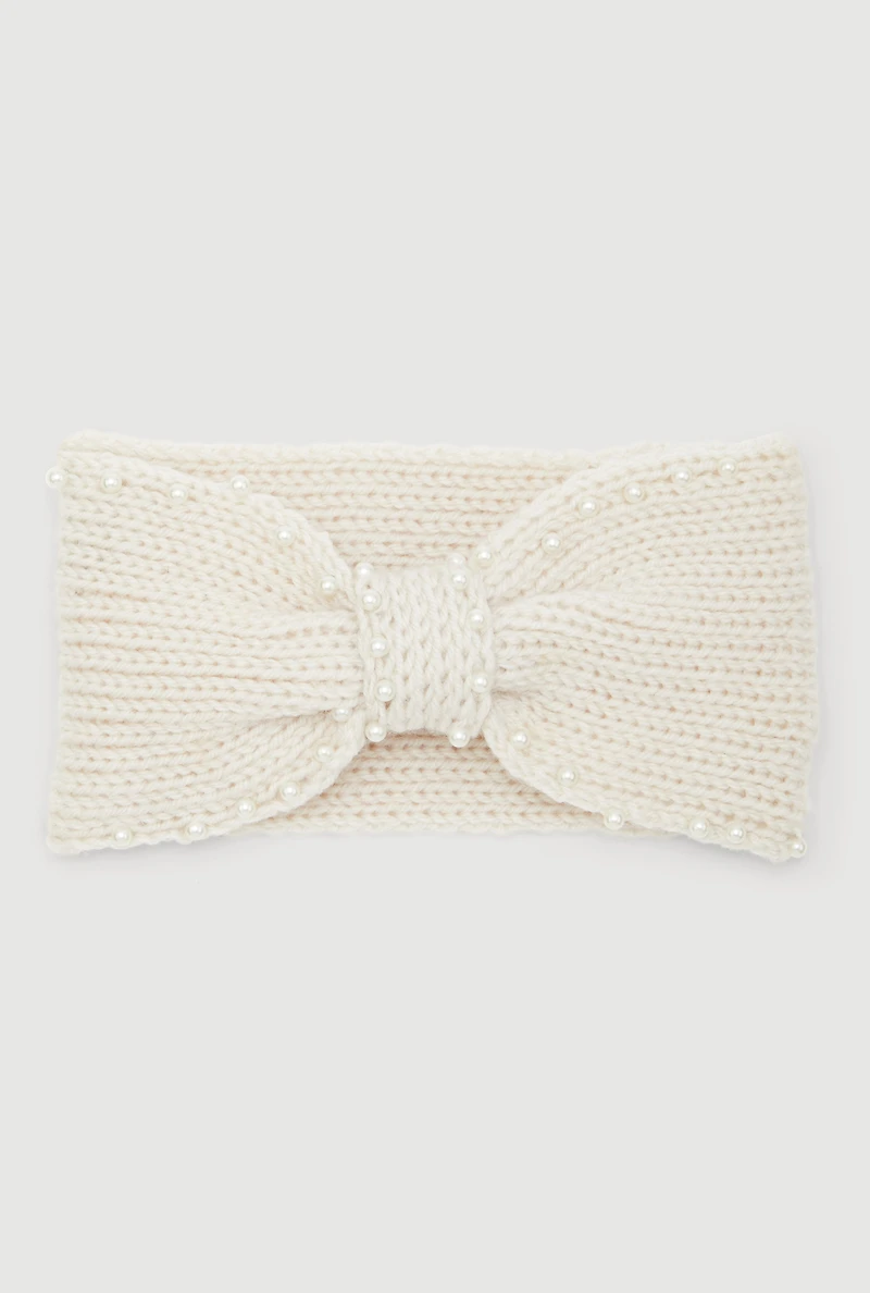 Faux Pearl Trim Knot Front Head Wrap