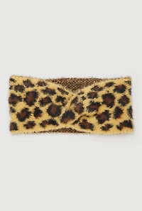 Leopard Print Brushed Faux Fur Twist Front Head Wrap
