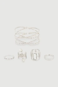 Criss Cross Cuff Bracelet with Rings 5 Piece Set