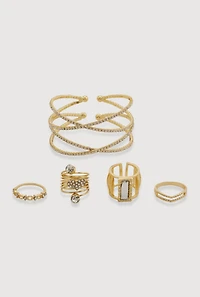 Criss Cross Cuff Bracelet with Rings 5 Piece Set